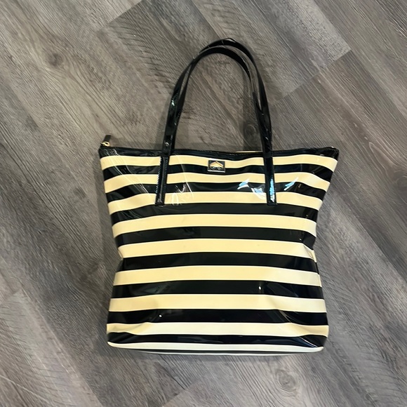 Kate Spade Vinyl Zip Tote Cream and Black Striped - Picture 5 of 15